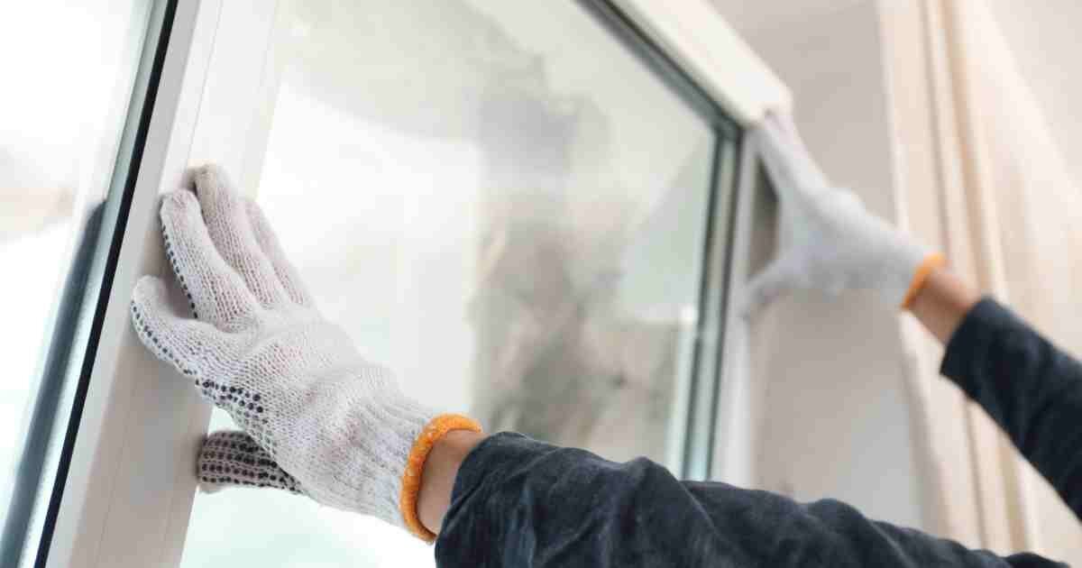 Worker in gloves adjusting a newly installed window.